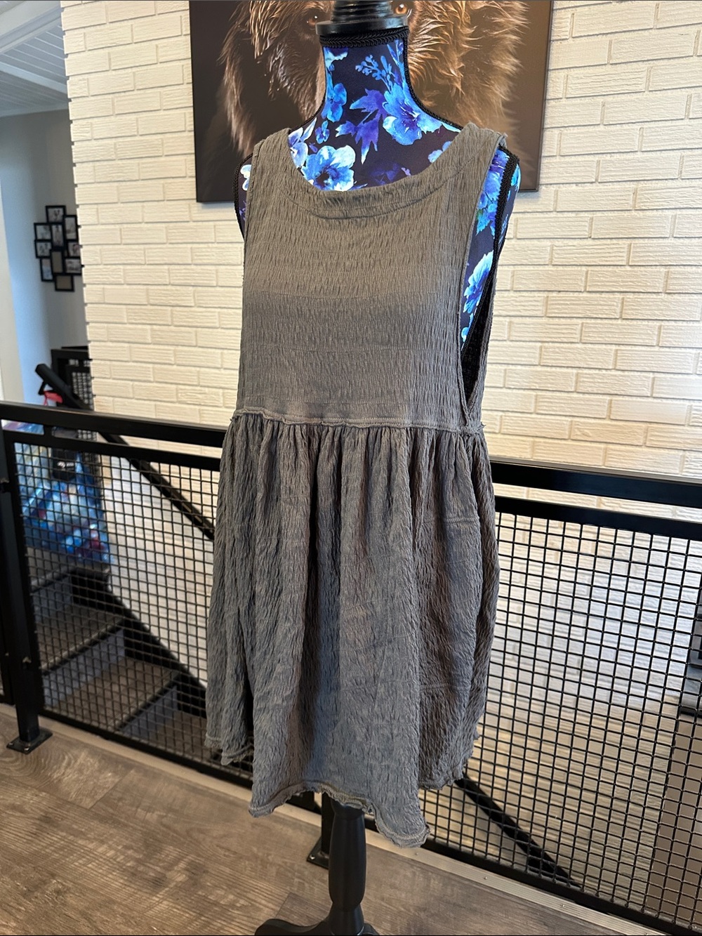 FP Textured Scoop Neck Sleeveless Tunic in Charcoal Gray